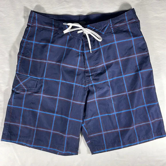 Old Navy mens multicolor check 9” Inseam board shorts swimwear - size L - Picture 2 of 10